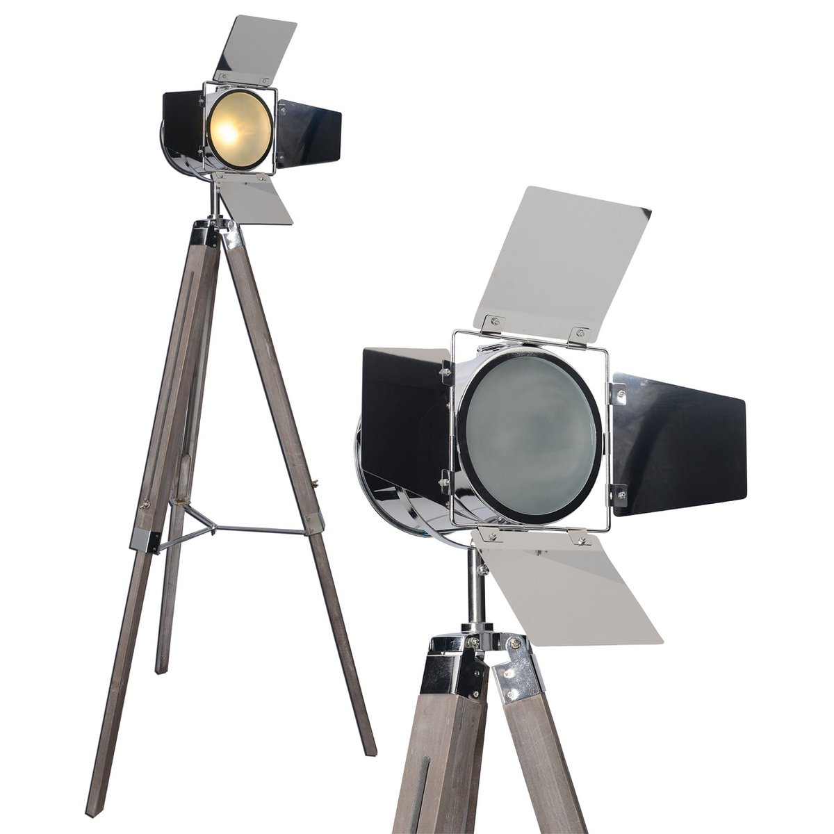Tripod floor lamp "Holly" made of dark natural wood with an E27 fitting, 100-140 cm high, lamp for living room, dining room or office