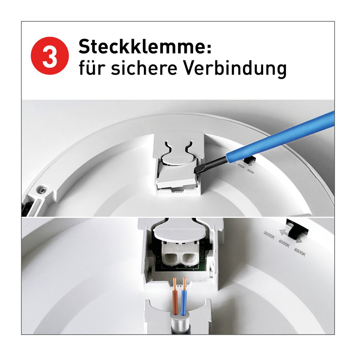 LED -plafondlamp "bonus" Ø29 cm, functionele lampinstallatie en structuur mogelijk, plafondlamp gemaakt van metaal en plastic in wit, met stevig geïnstalleerde LED's, waaronder CCT -kleurwisselaar