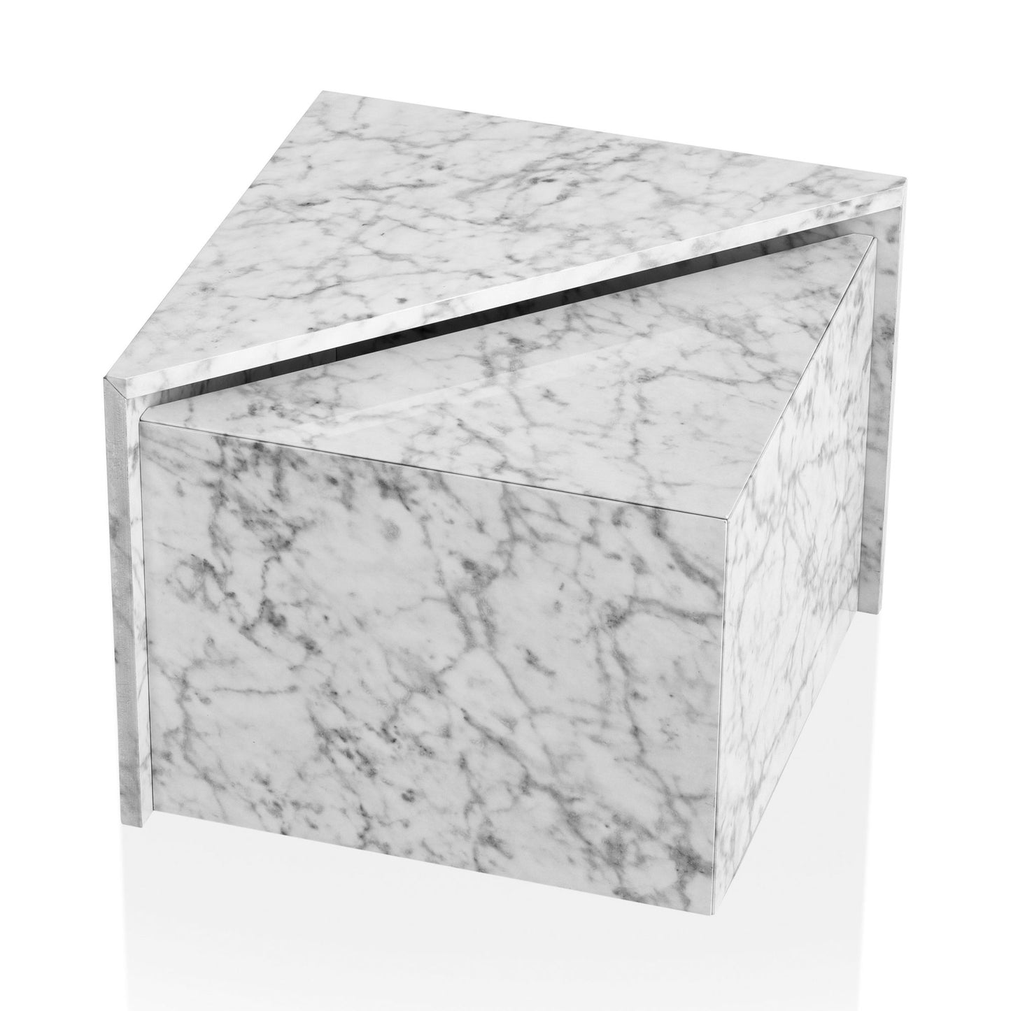 salontafel set van 2 MONOBLOC witte hoogglans salontafel met marmerlook, design nesttafel vierkant, in elkaar schuivende woonkamertafel, lounge nesttafel bijzettafel klein