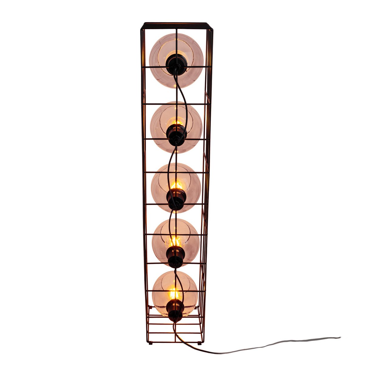 Glasse-stand-lamp "Cesta" vloerlamp gemaakt van zwarte metalen draad en getinte glas, met E27-aansluiting, 95 cm hoog, voor eetkamer, woonkamer, gang of kantoor,