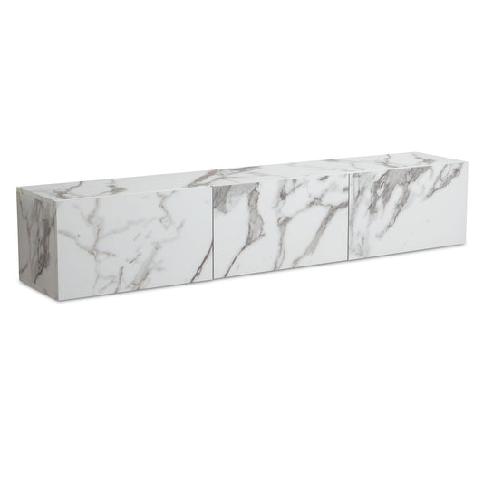 Lowboard hangend marmerlook wit 160x30x30 cm tv-meubel, design tv-tafel met vouwdeuren modern, tv-kastwand, tv-ladekast tv-ladekast om op te hangen