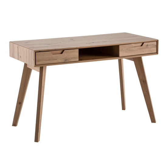 bureau 120x55x77 cm eiken decor met opbergruimte, Scandinavisch design kantoortafel met laden, thuiskantoor laptoptafel computertafel studeerkamer met massief houten poten