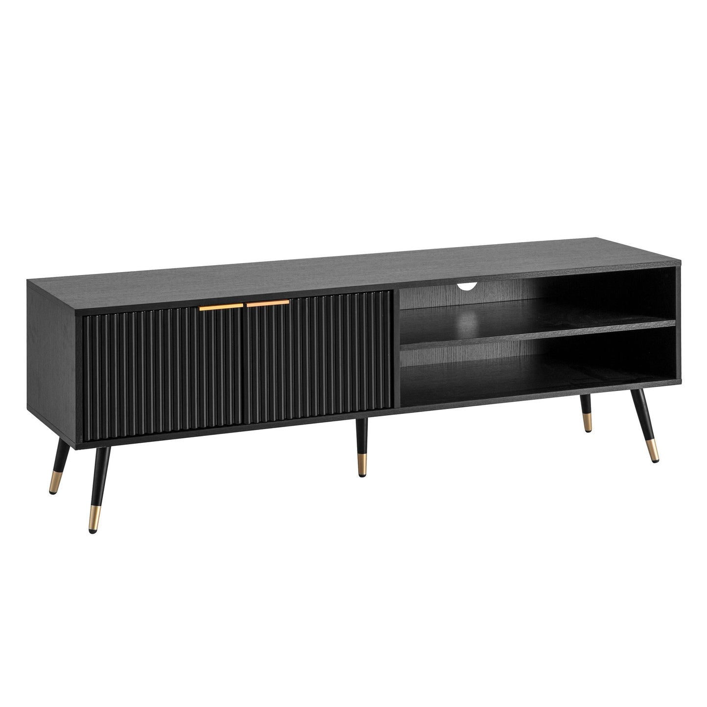 Lowboard zwart met eiken decor 150x51x39 cm tv-kast modern, design tv-kast hoog, tv-tafel tv-kast met deuren en opbergvakken, tv-kast woonkamer