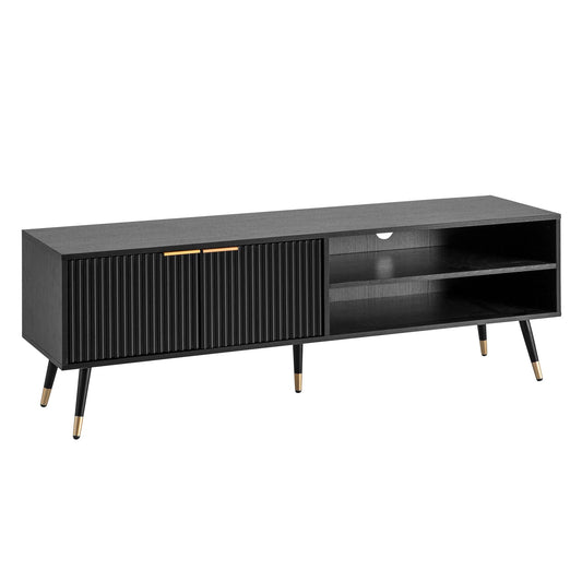 Lowboard zwart met eiken decor 150x51x39 cm tv-kast modern, design tv-kast hoog, tv-tafel tv-kast met deuren en opbergvakken, tv-kast woonkamer