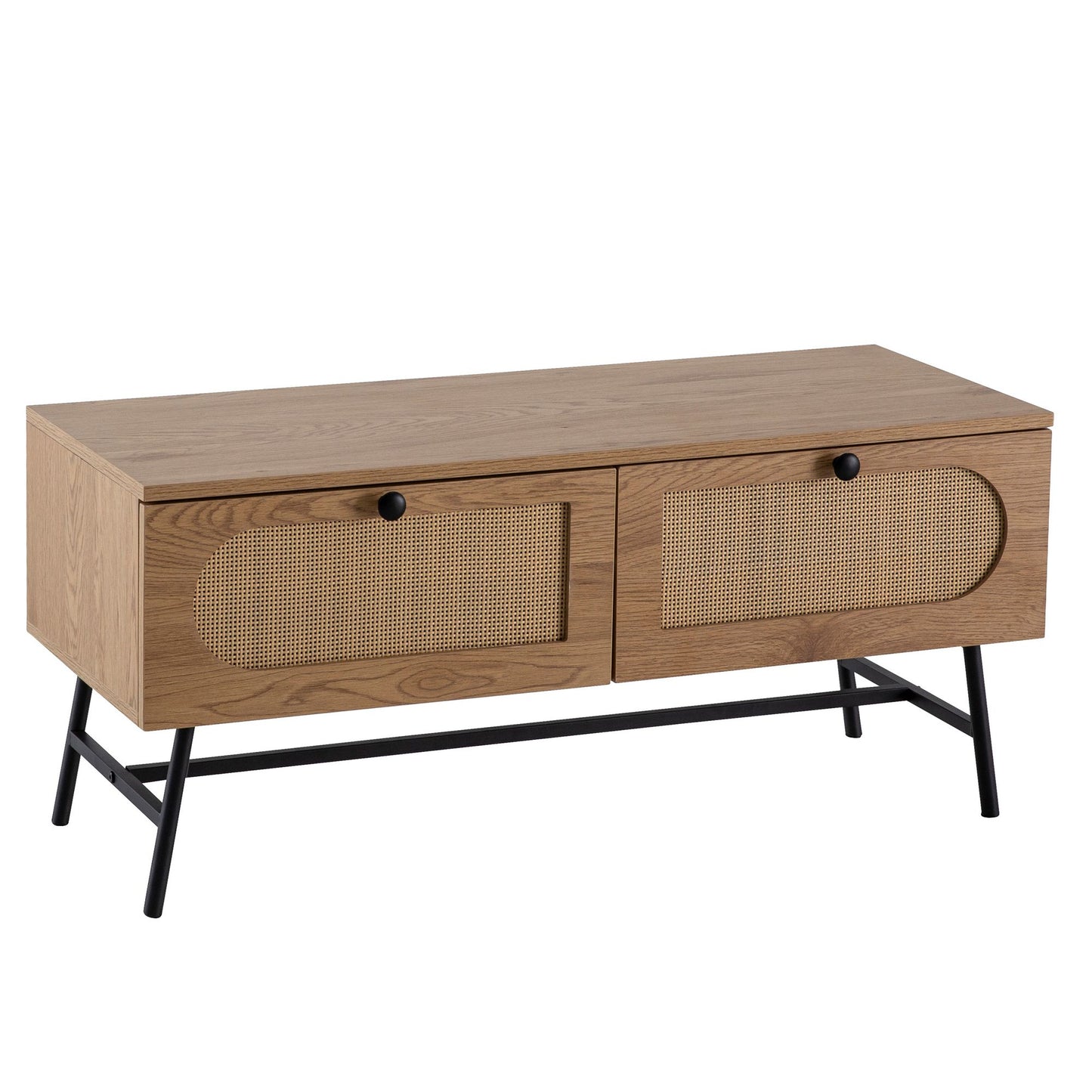 Lowboard 100x45x40 cm TV-kast met eiken decor & rotan, design TV-kast hoog met laden, TV-tafel TV-kast, TV-kast woonkamer