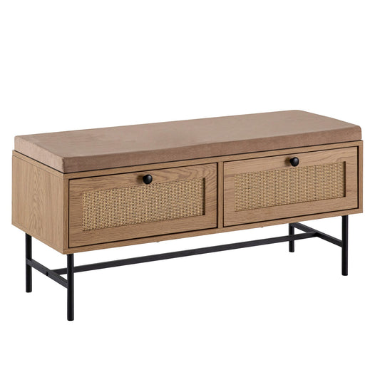 schoenenbank met stoffen zitting 100x48x38 cm garderobebank eiken decor, rotan bank klein gestoffeerd, smalle gangbank met opbergruimte, gangbank gangmeubel met laden