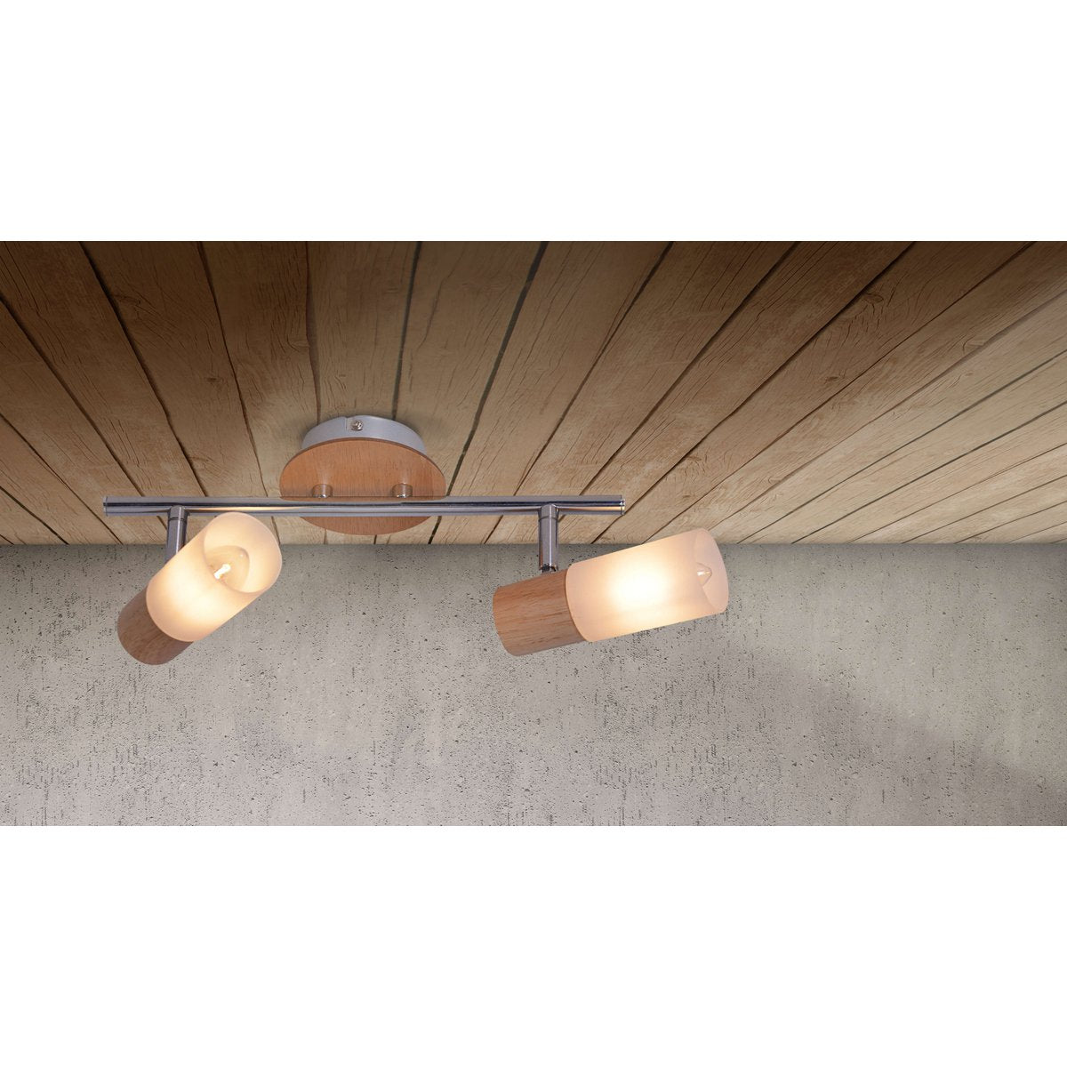 2 Wandplafondspot "Todtnau", metaal, hout en plastic, E14, 39 cm lang