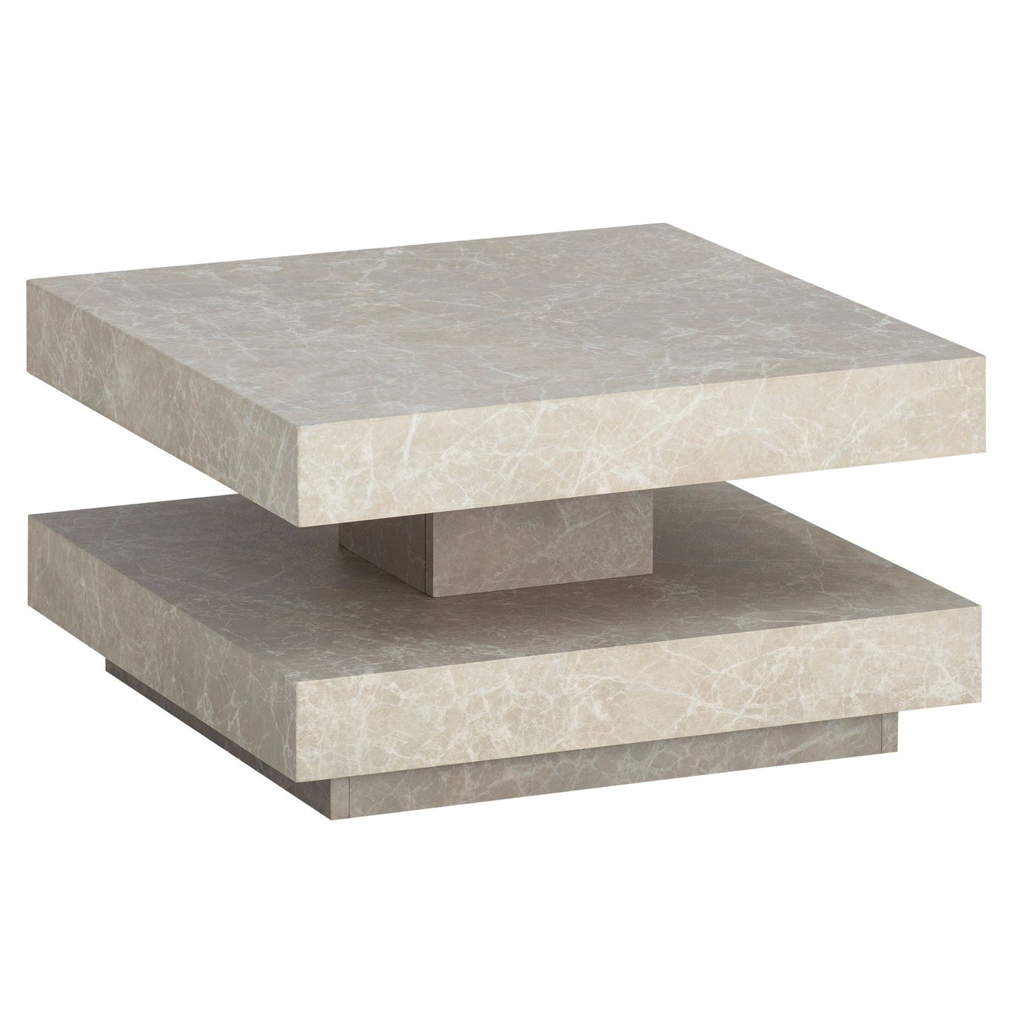 salontafel 60x60x34 cm zandkleurige salontafel in steenlook modern, design woonkamertafel met opbergruimte vierkant, loungebank tafel beige, salontafel klein