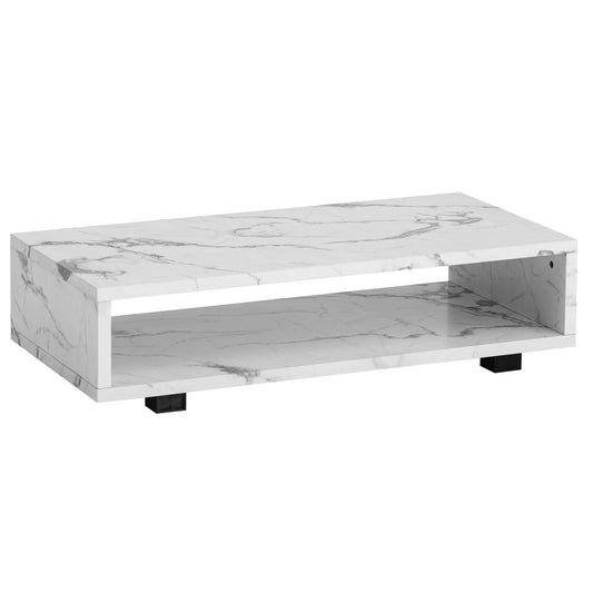 salontafel 100x50x25 cm witte salontafel in marmerlook modern, design woonkamertafel rechthoekig met opbergruimte, salontafel eenvoudig, salontafel groot