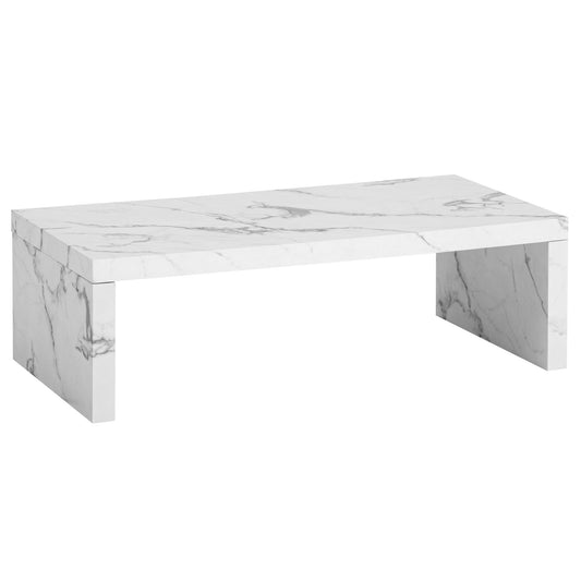 Salontafel 110x55x35 cm Witte salontafel in marmerlook Tijdloos, Design woonkamertafel rechthoekig, Lounge salontafel eenvoudig, Salontafel groot
