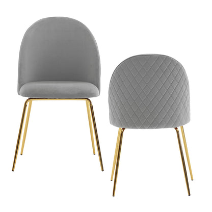 Design eetkamerstoel set van 2 fluweelgrijs gestoffeerd, keukenstoel stof met gouden poten, Scandinavische schelpstoel, gestoffeerde stoel met fluwelen bekleding