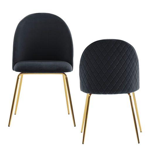Design eetkamerstoel set van 2 fluweel zwart gestoffeerd, keukenstoel stof met gouden poten, Scandinavische schelpstoel, gestoffeerde stoel met fluwelen bekleding