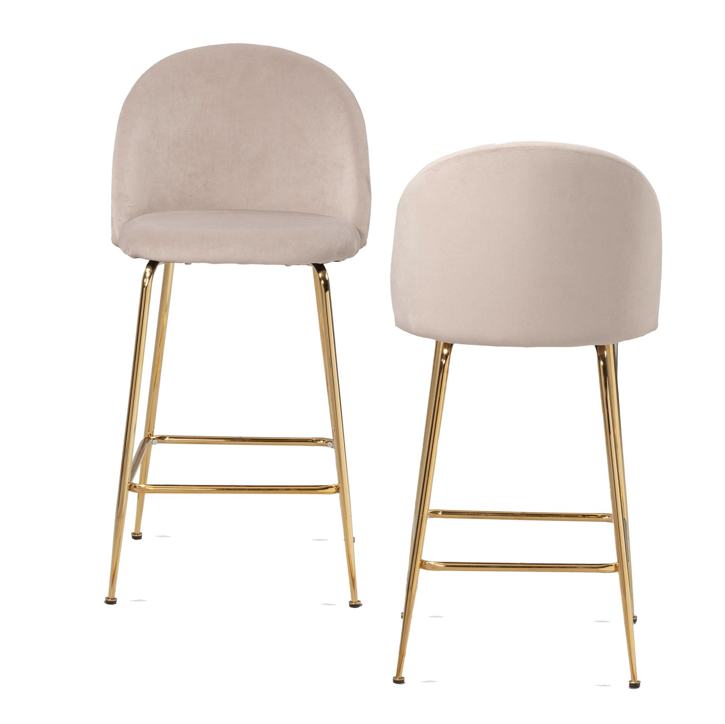 set van 2 barkrukken, fluwelen beige kruk met rugleuning en gouden poten, keukenkruk Scandinavische stof / metaal 110 kg, design barkruk, tegenkruk, bistrokruk gestoffeerd