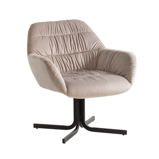 loungestoel fluweel beige design clubfauteuil met metalen poten, kuipstoel gestoffeerd met rugleuning, cocktailstoel lounge armleuningen, fauteuil met stoffen bekleding