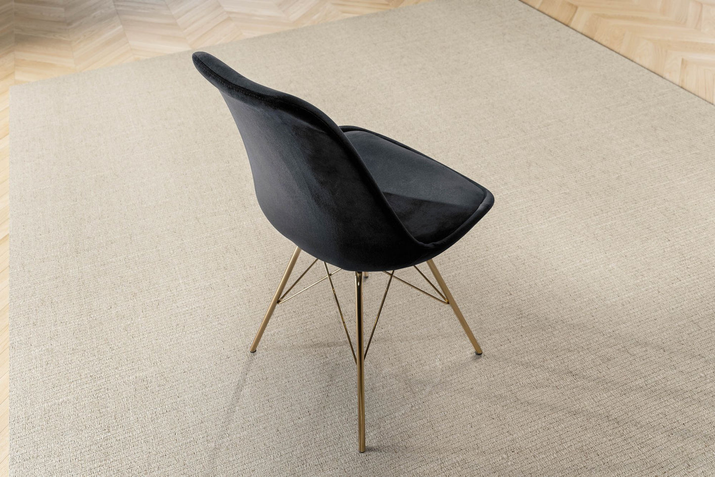 eetkamerstoel set van 2 fluwelen zwarte keukenstoel met gouden poten, schelpstoel Scandinavisch design, gestoffeerde stoel met stoffen bekleding, gestoffeerde stoel