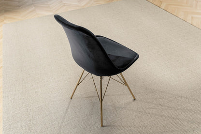 eetkamerstoel set van 2 fluwelen zwarte keukenstoel met gouden poten, schelpstoel Scandinavisch design, gestoffeerde stoel met stoffen bekleding, gestoffeerde stoel