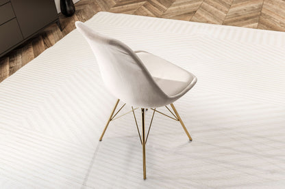 eetkamerstoel set van 2 fluwelen beige keukenstoel met gouden poten, schelpstoel Scandinavisch design, gestoffeerde stoel met stoffen bekleding, gestoffeerde stoel