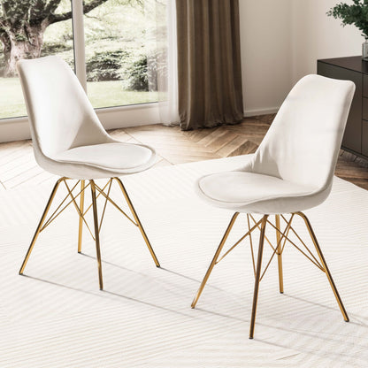 eetkamerstoel set van 2 fluwelen beige keukenstoel met gouden poten, schelpstoel Scandinavisch design, gestoffeerde stoel met stoffen bekleding, gestoffeerde stoel