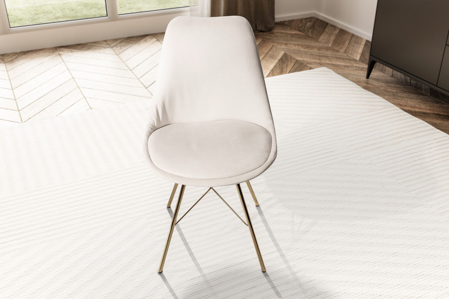 eetkamerstoel set van 2 fluwelen beige keukenstoel met gouden poten, schelpstoel Scandinavisch design, gestoffeerde stoel met stoffen bekleding, gestoffeerde stoel