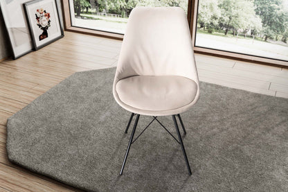 eetkamerstoel set van 2 fluwelen beige keukenstoel met zwarte poten, schelpstoel Scandinavisch design, gestoffeerde stoel met stoffen bekleding, gestoffeerde stoel