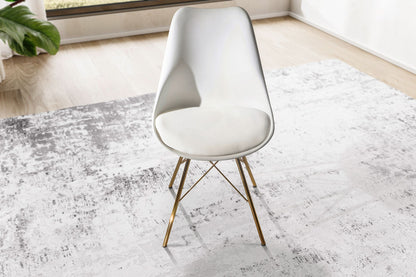 eetkamerstoel set van 2 witte kunststof keukenstoelen met gouden poten, schelpstoel Scandinavisch design, gestoffeerde stoel met kunstleren bekleding, gestoffeerde stoel