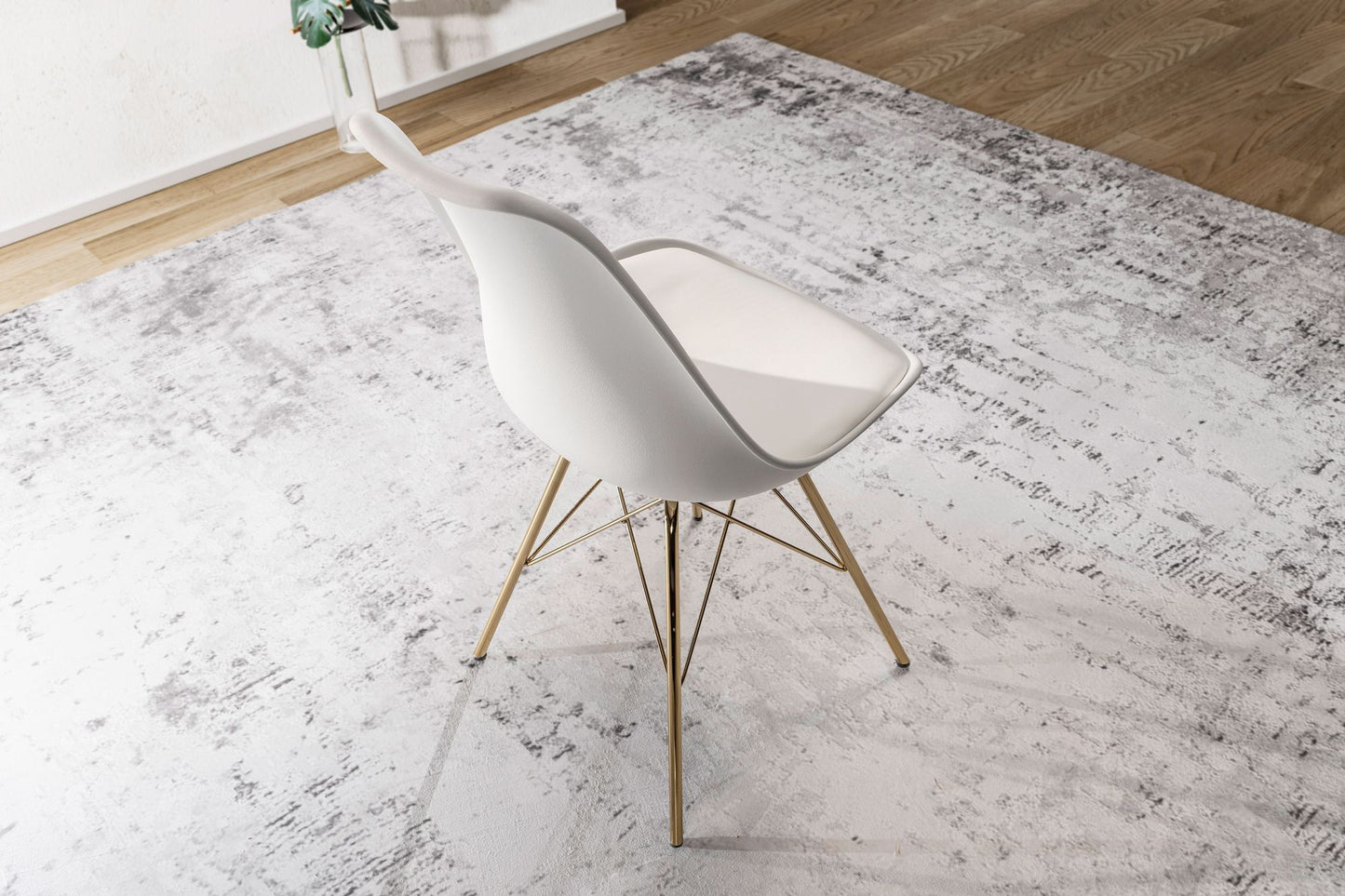 eetkamerstoel set van 2 witte kunststof keukenstoelen met gouden poten, schelpstoel Scandinavisch design, gestoffeerde stoel met kunstleren bekleding, gestoffeerde stoel