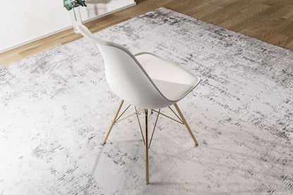 eetkamerstoel set van 2 witte kunststof keukenstoelen met gouden poten, schelpstoel Scandinavisch design, gestoffeerde stoel met kunstleren bekleding, gestoffeerde stoel