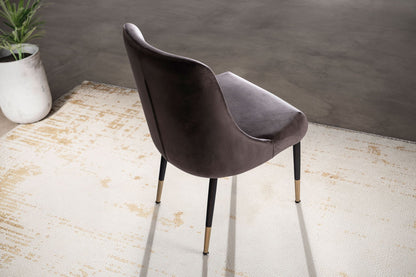 Eetkamerstoel fluweelgrijze keukenstoel met zwarte poten, schelpstoel modern, gestoffeerde stoel met stoffen bekleding, stoel bekleed met geïntegreerd rugkussen