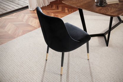 Eetkamerstoel Fluweelzwarte keukenstoel met metalen poten, schelpstoel Modern, gestoffeerde stoel met stoffen bekleding, stoel bekleed met geïntegreerd rugkussen