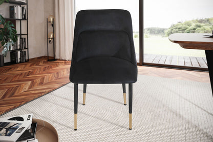 Eetkamerstoel Fluweelzwarte keukenstoel met metalen poten, schelpstoel Modern, gestoffeerde stoel met stoffen bekleding, stoel bekleed met geïntegreerd rugkussen