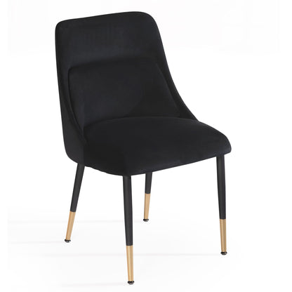 Eetkamerstoel Fluweelzwarte keukenstoel met metalen poten, schelpstoel Modern, gestoffeerde stoel met stoffen bekleding, stoel bekleed met geïntegreerd rugkussen