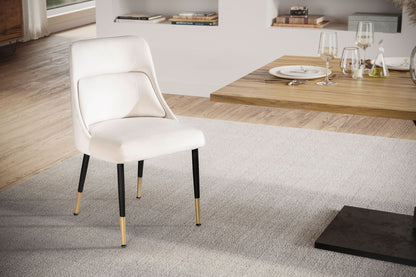 eetkamerstoel fluweelbeige keukenstoel met zwarte poten, schelpstoel modern, gestoffeerde stoel met stoffen bekleding, stoel bekleed met geïntegreerd rugkussen