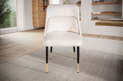 eetkamerstoel fluweelbeige keukenstoel met zwarte poten, schelpstoel modern, gestoffeerde stoel met stoffen bekleding, stoel bekleed met geïntegreerd rugkussen