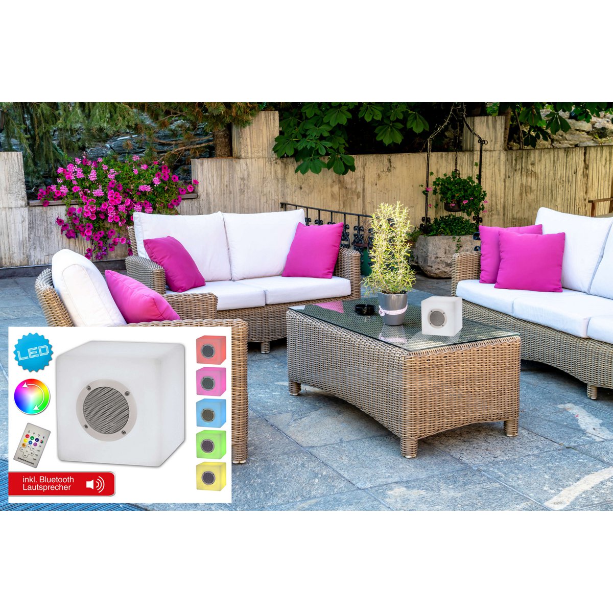 Decoratieve kubussen met Bluetooth "Cube" gemaakt van metaal en plastic, met kleurwisselaars en geïntegreerde LED's