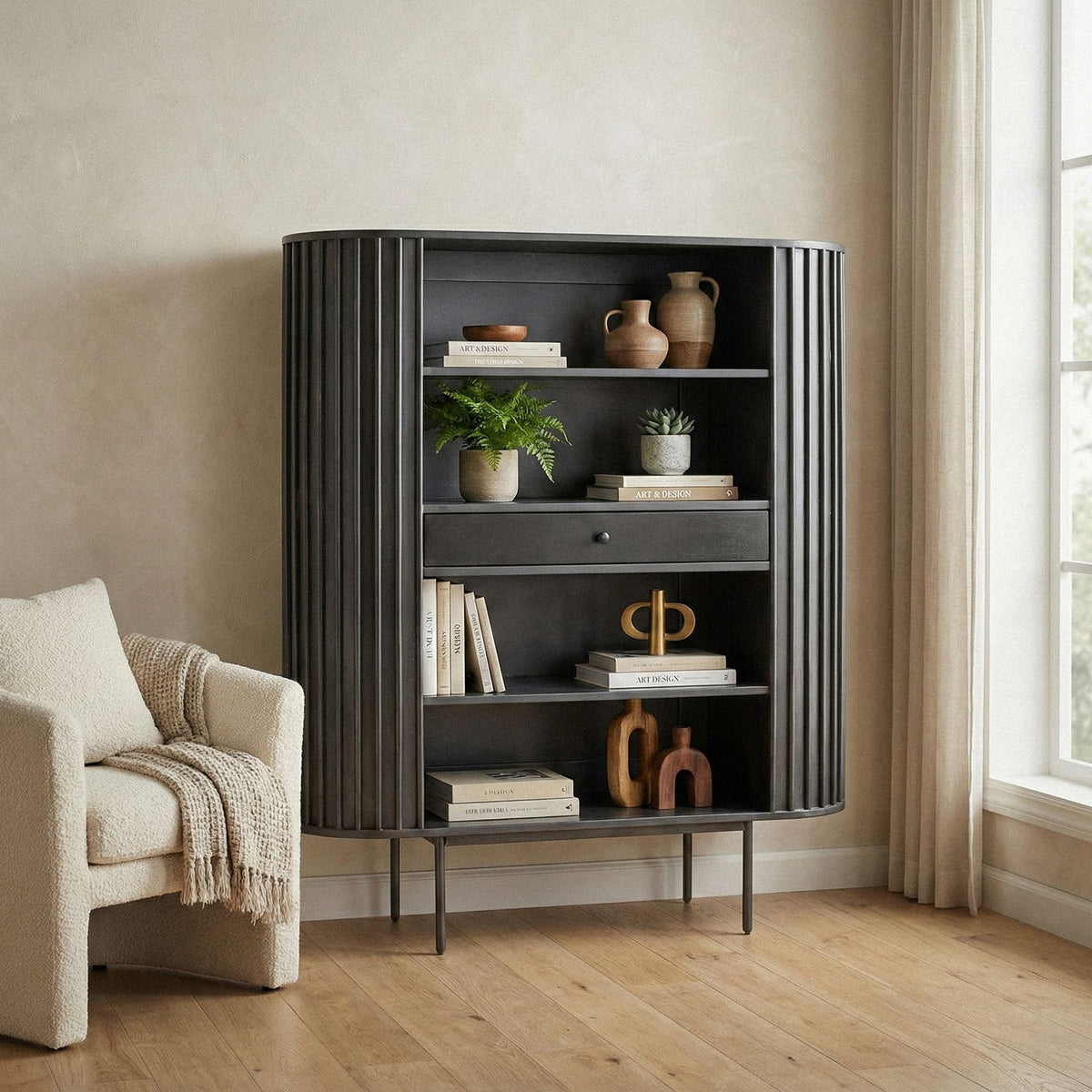 Boekenkast Massief Hout Mango 105x122 cm Lamellen Design