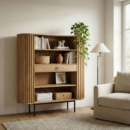 Boekenkast Massief Acaciahout 105x122 cm Lamellen Design