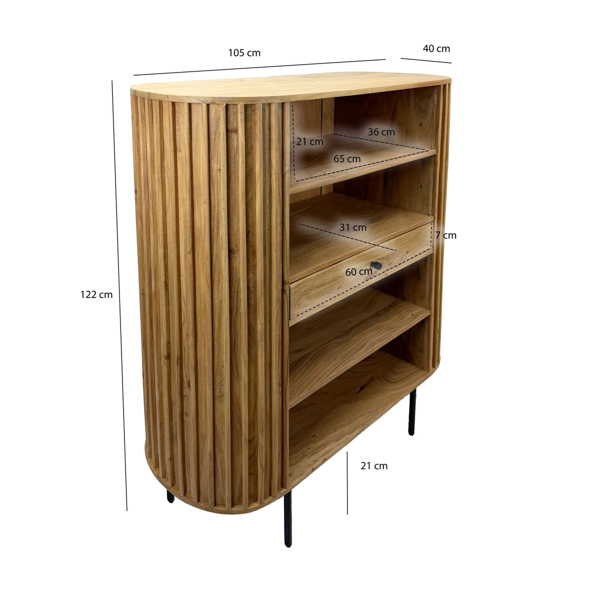 Boekenkast Massief Acaciahout 105x122 cm Lamellen Design