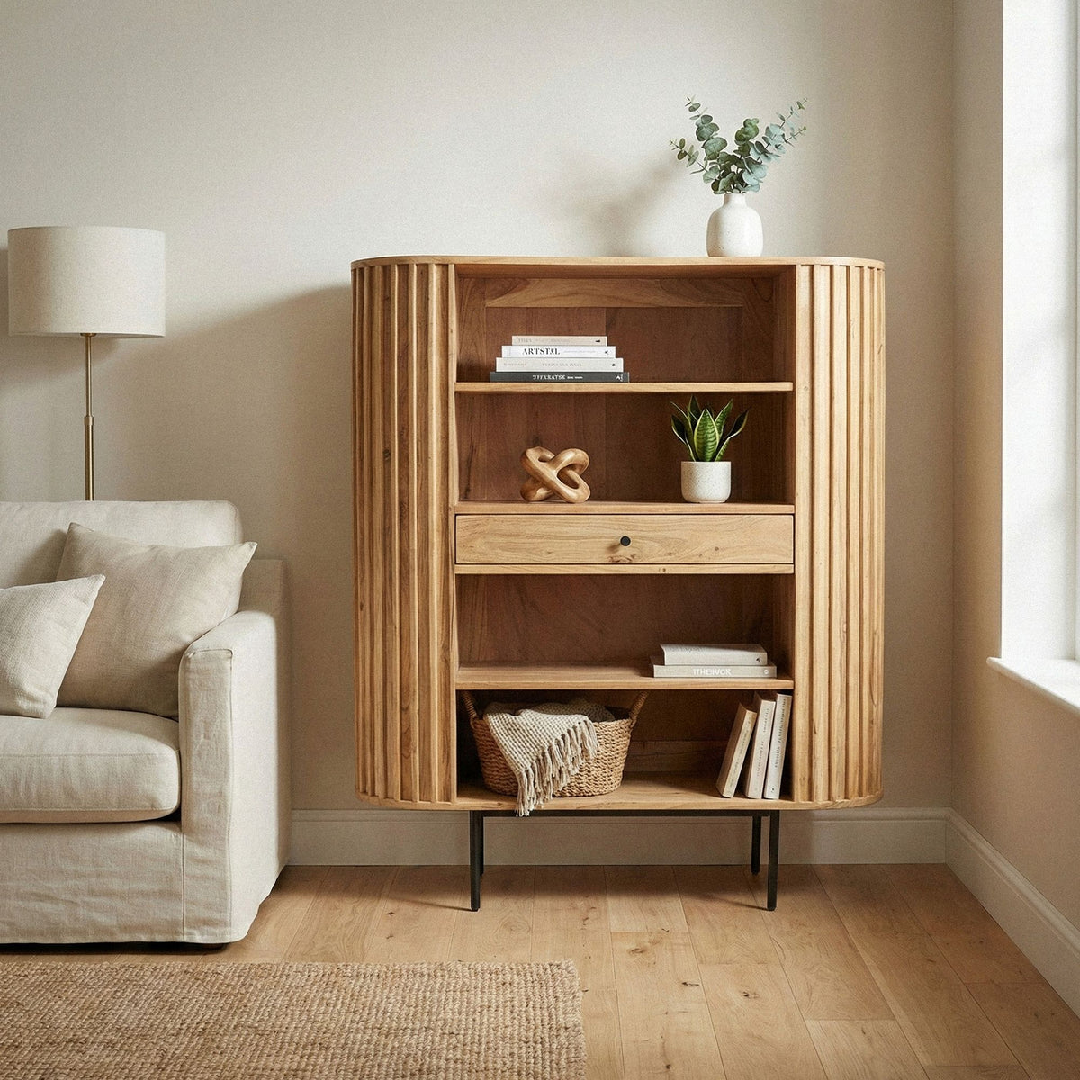 Boekenkast Massief Acaciahout 105x122 cm Lamellen Design