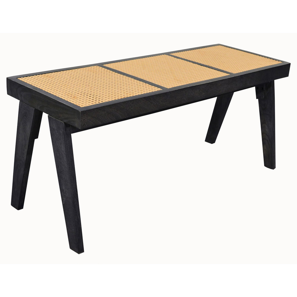 Zitbank Rotan Acacia Massief Hout 120cm Zwart - Design Houten Bank Weens Vlechtwerk