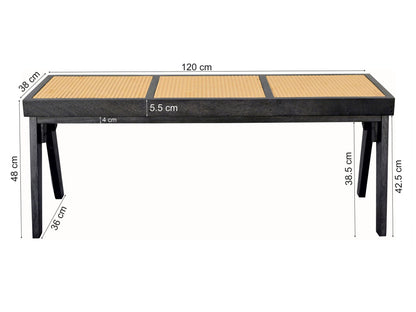Zitbank Rotan Acacia Massief Hout 120cm Zwart - Design Houten Bank Weens Vlechtwerk