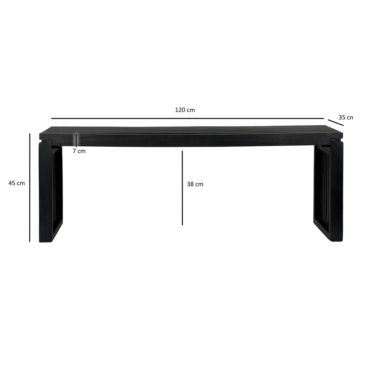 Bank 120 cm van zwart massief acaciahout