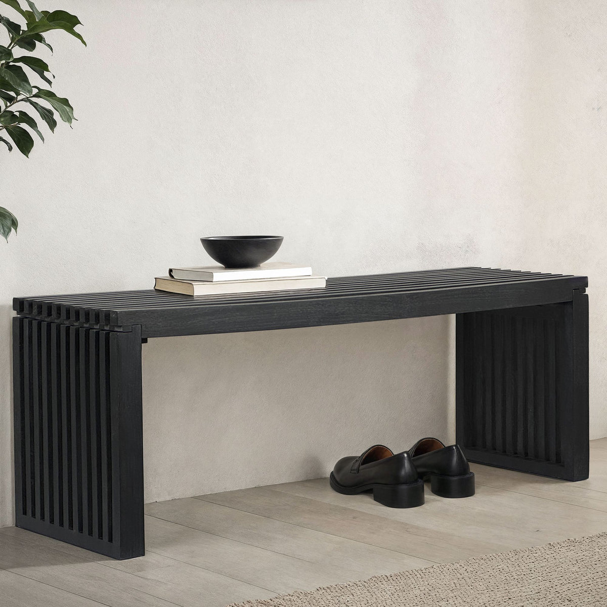 Bank 120 cm van zwart massief acaciahout,