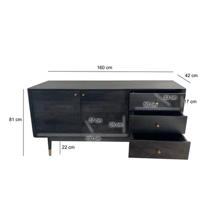Dressoir 160x81x42 cm Acacia Massief Houten Ladekast
