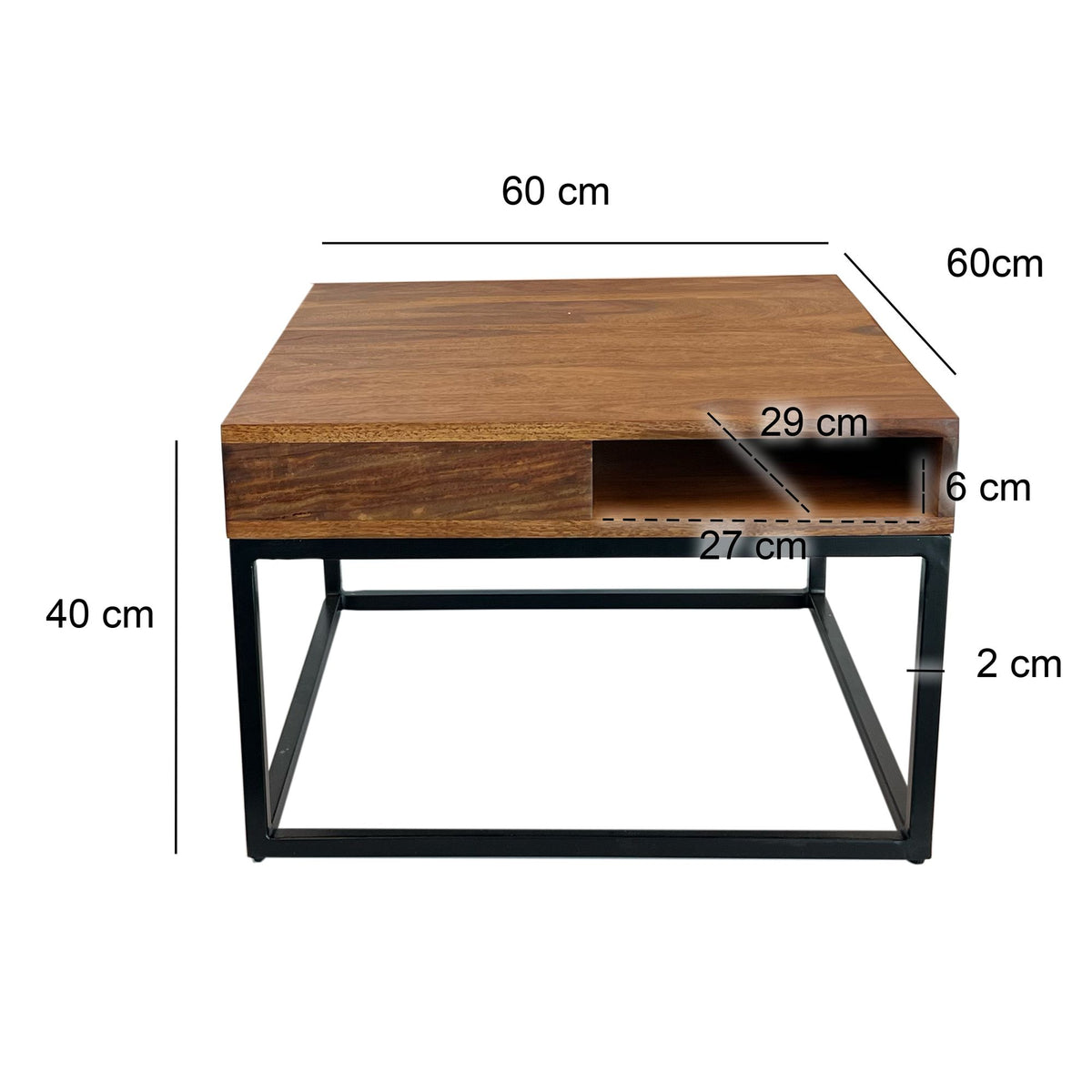 Salontafel 60x60x40 cm Sheesham Massief Hout / Metalen