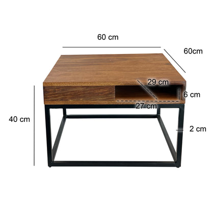 Salontafel 60x60x40 cm Sheesham Massief Hout / Metalen