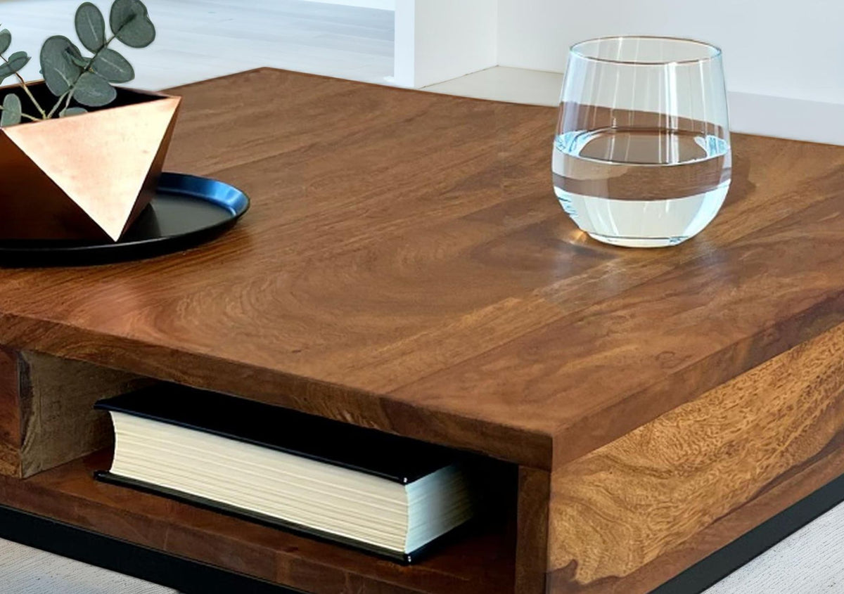 Salontafel 60x60x40 cm Sheesham Massief Hout / Metalen