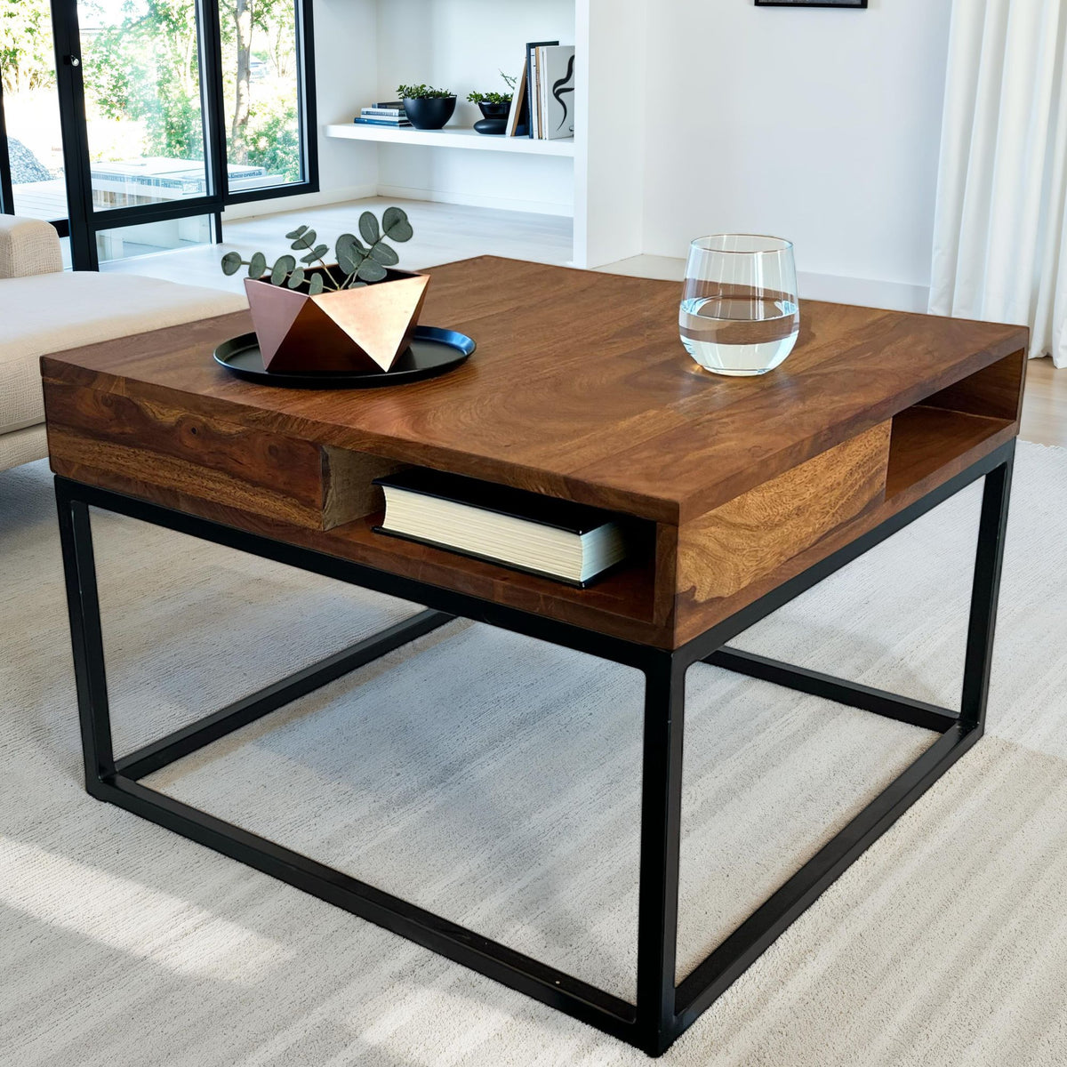 Salontafel 60x60x40 cm Sheesham Massief Hout / Metalen
