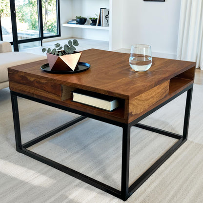 Salontafel 60x60x40 cm Sheesham Massief Hout / Metalen
