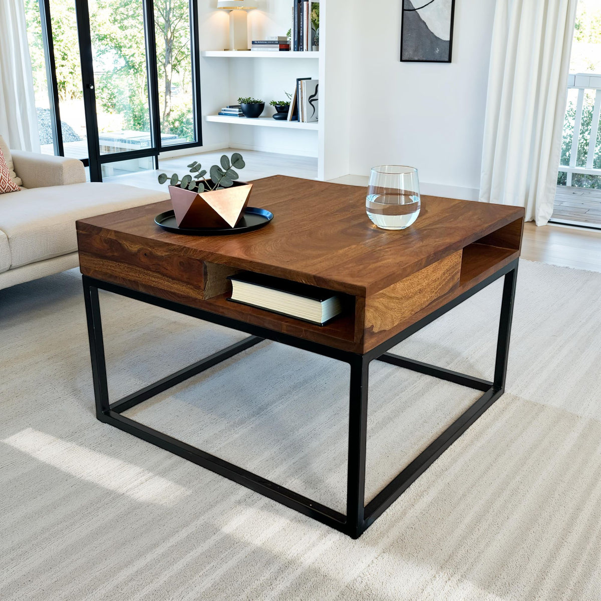 Salontafel 60x60x40 cm Sheesham Massief Hout / Metalen