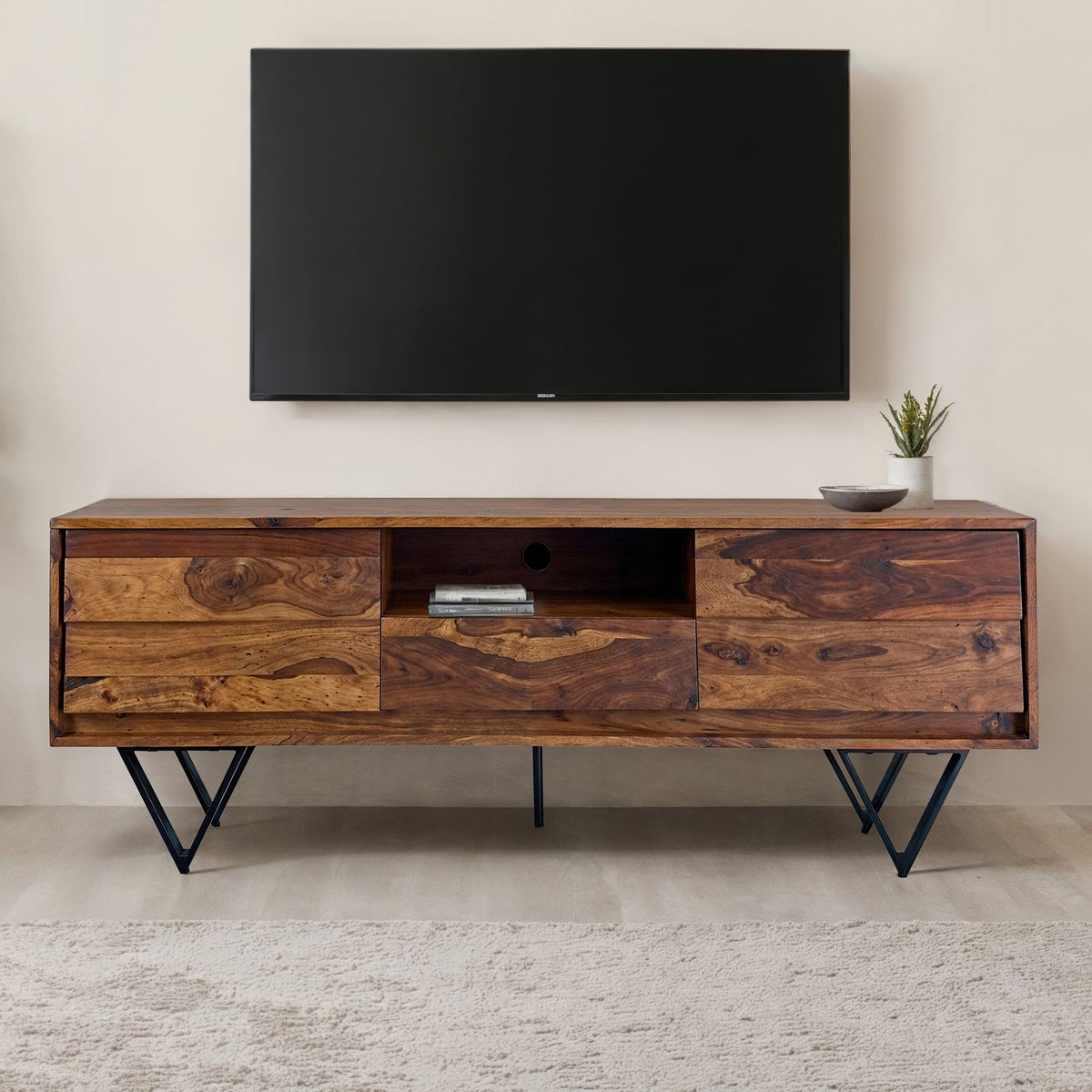 TV Lowboard Sheesham Massief Hout 160 cm, TV-tafel